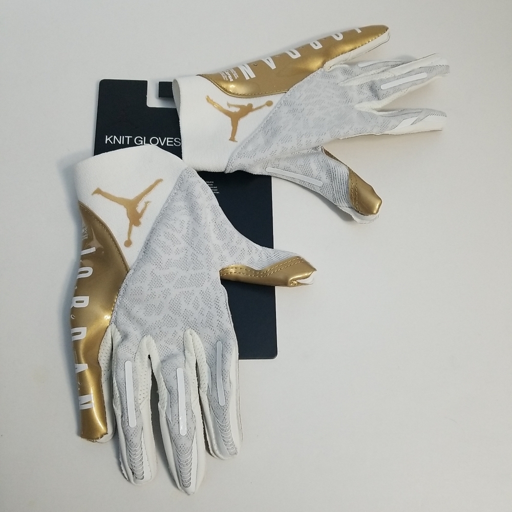 Jordan Men's White and Gold Knit Gloves